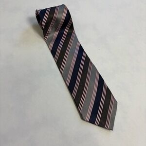 Alexander Julian Colours Men's Silk Striped Necktie Navy Gray Pink Accent
